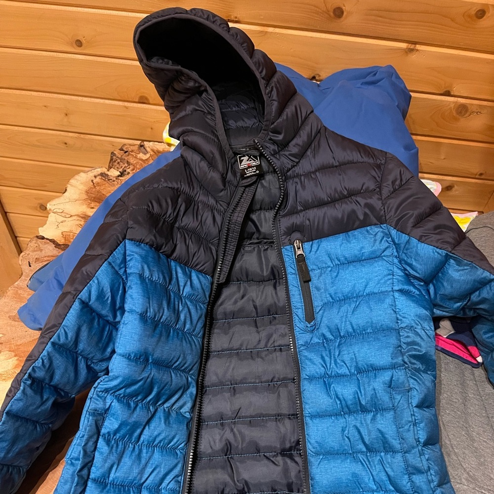 Large Boys 10/12 blue jacket.  Like new